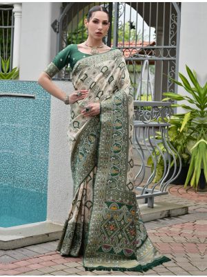 Cream Banarasi Silk Traditional Pattern Saree