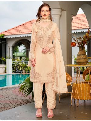 Cream Chinon Embroidered Ready To Wear Salwar Kameez FABSL22250