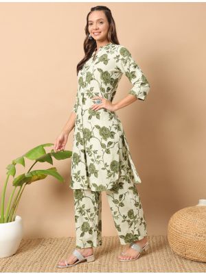 cream cotton casual wear printed co ord set fabku20951