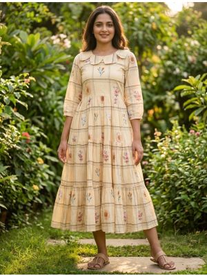 cream muslin fit and flare midi dress fabku21239