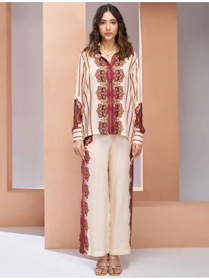 cream muslin silk stylish co ord set fabku21094