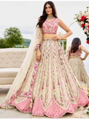 Cream Tissue Embroidered Designer Lehenga Choli small FABLE20507