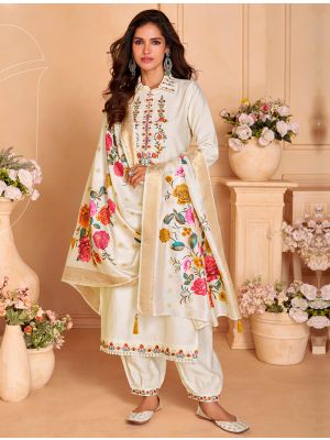 Cream Viscose Silk Embroidered Ready To Wear Salwar Kameez FABSL22272