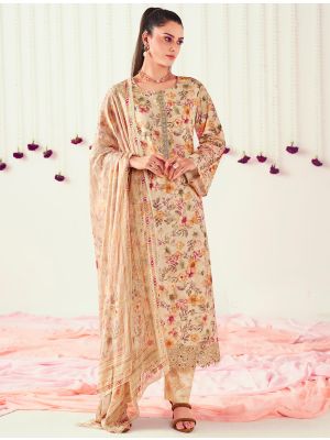 Creamy Beige Pure cotton Salwar Kameez With Crosio Lace small FABSL21605
