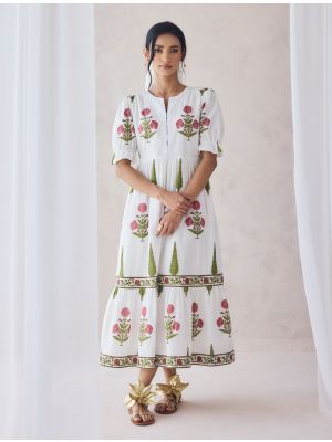 creamy white cotton printed trendy chic frock fabku21194