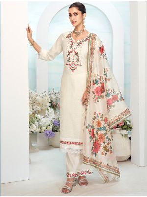Creamy White Viscose Silk Embroidered Ready To Wear Salwar Kameez FABSL22262
