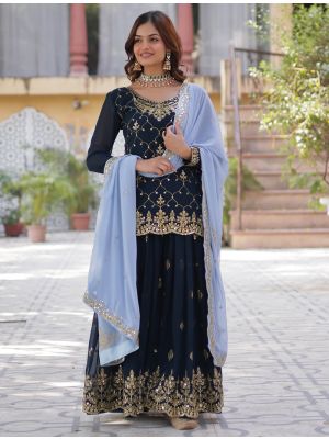 Dark Blue Georgette Ready To Wear Sharara Suit FABSL22086