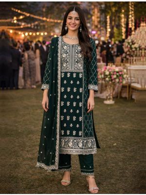 Dark Green Georgette Embroidered Ready To Wear Salwar Kameez FABSL22425
