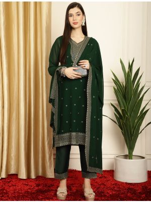 Dark Green Georgette Ready To Wear Salwar Kameez FABSL22080