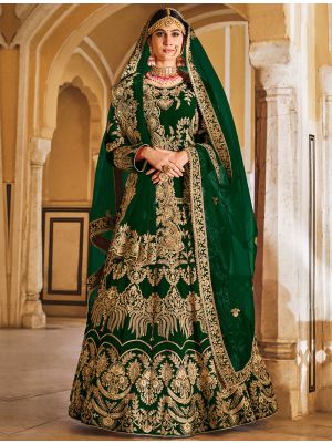 Dark Green Premium Velvet Embroidered wedding Lehenga FABLE20371