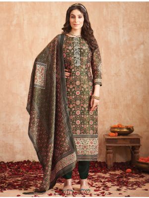 Dark Green Pure Tissue Shimmer Printed Salwar Kameez small FABSL22013