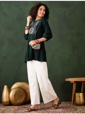 dark green rayon embroidered top fabku21021