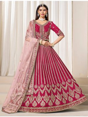 Dark Hot Pink Art Silk Embroidered Lehenga Choli small FABLE20472
