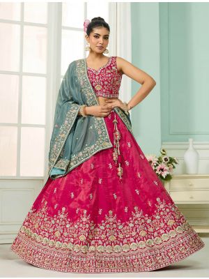 Dark Hot Pink Cosmos Silk Embroidered Designer Lehenga Choli small FABLE20517