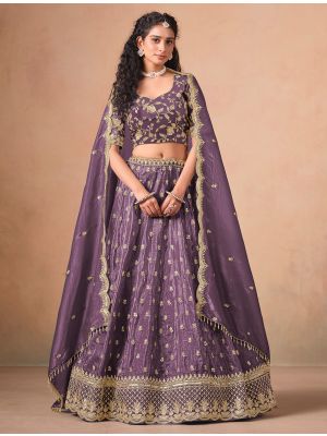 Dark Lavender Organza Embroidered Wedding Lehenga Choli small FABLE20500