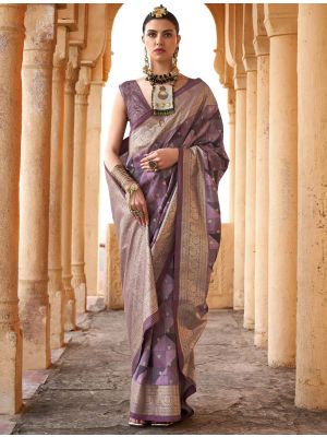 Dark Magenta Viscose Silk Saree With Weaving And Foil Print