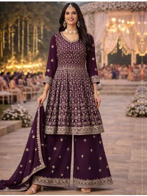 Dark Maroon Pure Georgette Ready To Wear Salwar Kameez FABSL22413