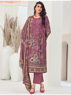 Dark Mauve Muslin Embroidered Ready To Wear Salwar Kameez FABSL22245
