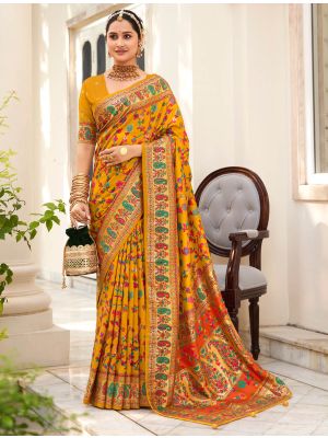 Dark Orange Velvet Tussar Silk Ethnic Saree