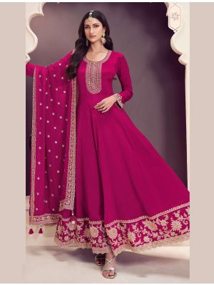 Dark Pink Chinon Semi Stitched Anarkali Suit small FABSL22233