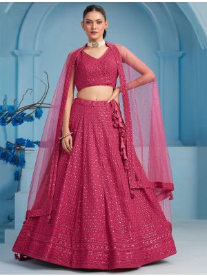 Dark Pink Georgette Semi Stitched Embroidered Lehenga small FABLE20455