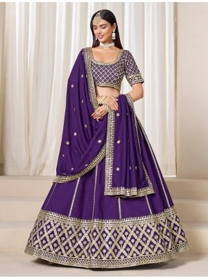 Dark Purple Art Silk Embroidered Lehenga Choli small FABLE20474