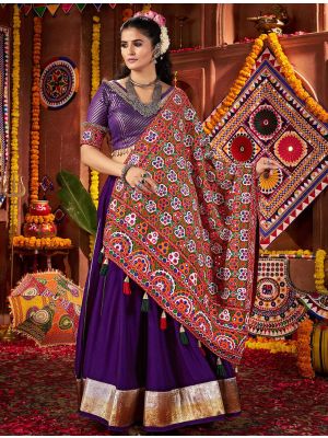 Dark Purple Silk Navratri Special Ready To Wear Lehenga small FABLE20462