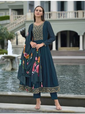 Dark Teal Vichitra Silk Embroidered Ready To Wear Salwar Kameez FABSL22268