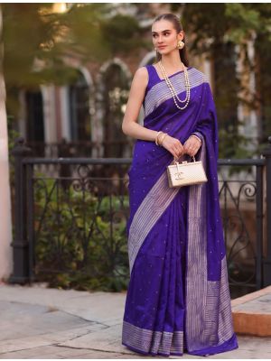 Dark Violet Cotton Blend Saree With Woven Zari Work