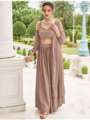Deep Beige Georgette Ready To Wear Lehenga In 42 Size small FABLE20366
