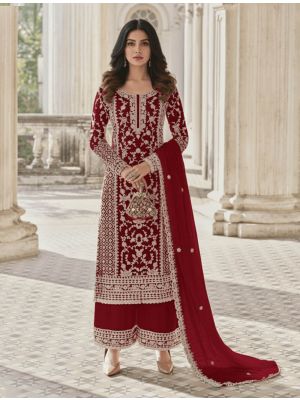 Deep Crimson Butterfly Net Semi Stitched Salwar Kameez small FABSL22518
