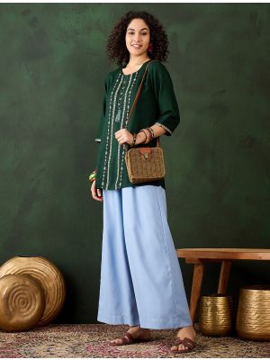 deep green viscose rayon embroidered top fabku21011