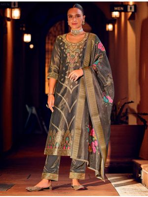 Deep Grey Shimmer Art Silk Ready To Wear Salwar Kameez FABSL22286