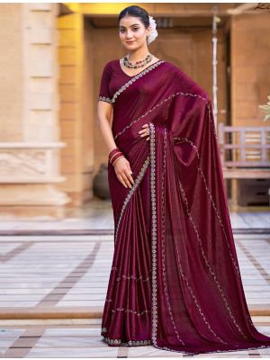 Deep Maroon Shimmer Chiffon Party Wear Saree