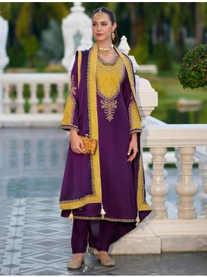 Deep Purple Gaji Silk Semi Stitched Salwar Kameez small FABSL22500