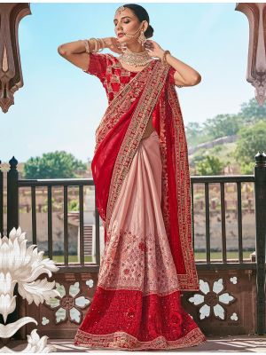 Deep Red Fancy Embroidered Premium Designer Saree