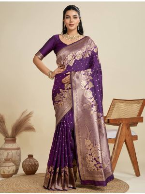 Deep Violet Kanjivaram Art Silk Zari Woven Saree