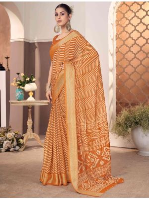 Dull Orange Chiffon Elegant Party Wear Saree