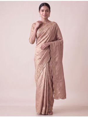 Dusty Mauve Banarasi Silk Embroidered Saree