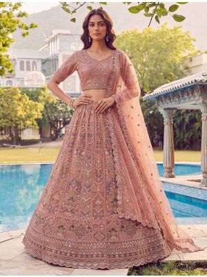 Dusty Peach Net Wedding Lehenga with Intricate Embroidery small FABLE20583