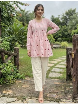 dusty pink cotton top with straight cut trousers fabku21258