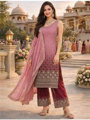 Dusty Pink Georgette Embroidered Ready To Wear Salwar Kameez FABSL22421