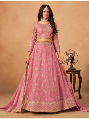 Dusty Pink Organza Embroidered Wedding Lehenga Choli small FABLE20503
