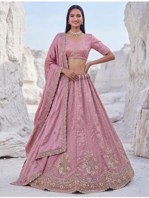 Dusty Pink Satin Silk Wedding Lehenga with Intricate Embroidery small FABLE20589