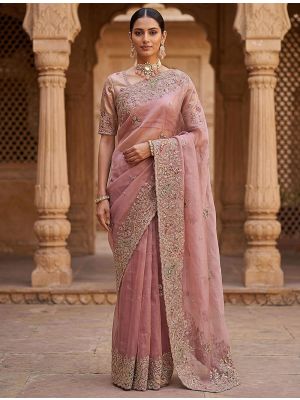 Dusty Rose Premium Silk Saree With Designer Work