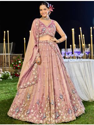 Dusty Rose Tissue Embroidered Ready To Wear Lehenga small FABLE20496