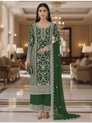 Emerald Green Butterfly Net Semi Stitched Salwar Kameez small FABSL22514
