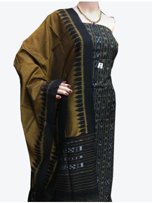Black Handwoven Sambalpuri Cotton Unstitched Suit with Dupatta small FABSL20246
