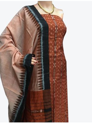 Brown Handwoven Sambalpuri Cotton Unstitched Suit with Dupatta small FABSL20256