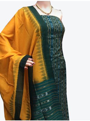 Dark Green Handwoven Sambalpuri Cotton Unstitched Suit with Dupatta thumbnail FABSL20251